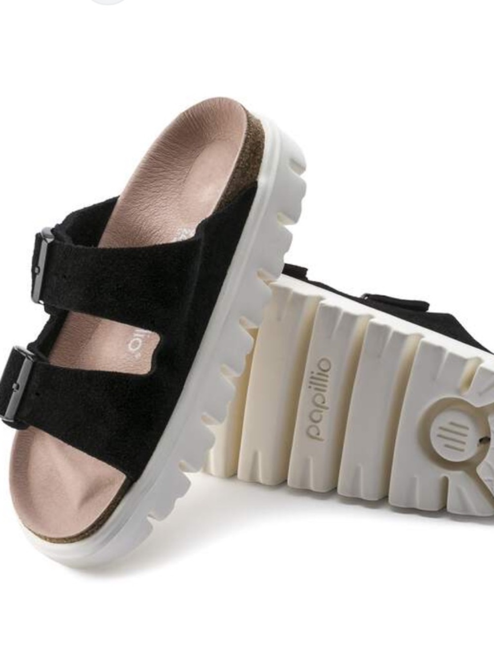 Papillio Black Suede Double Strap Comfort Sandal